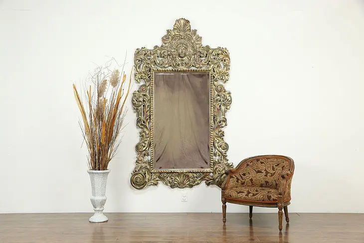 Monumental 81" Tall Vintage Baroque Beveled Mirror, Face & Shell #33481