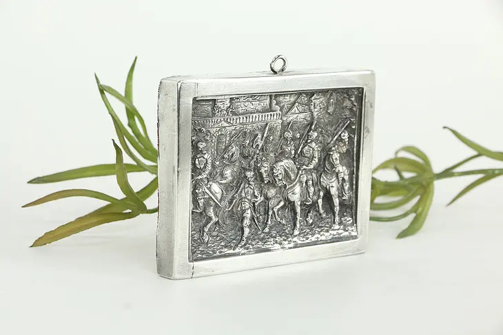Knights in Armor 999 Miniature Silver Plaque, Signed Henryk Vinograd  #33552