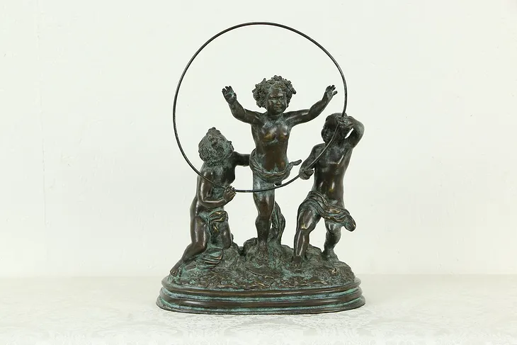 Bronze Sculpture Vintage Statue of 3 Children or Putti Maitland Smith #33572