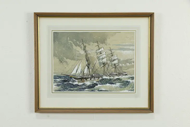 After the Storm, Mackenzie Ship English Original Gouache Painting Dean #33879