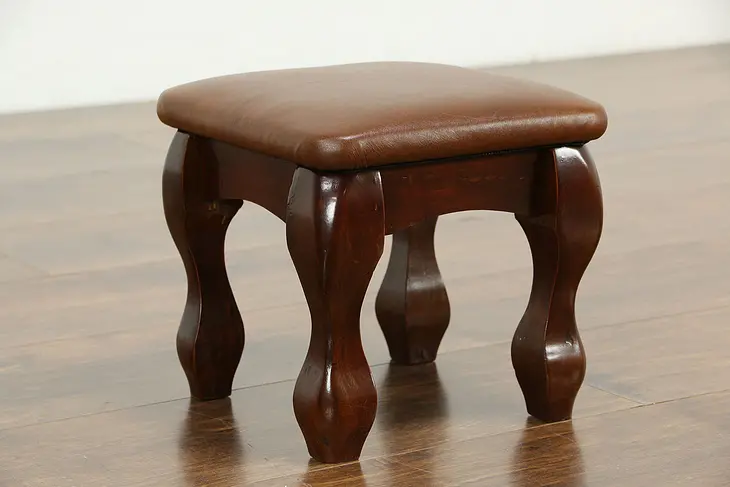 Leather Cushion Small Vintage Maple Footstool #33937