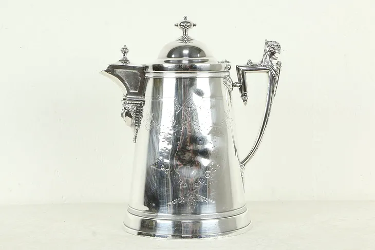Victorian Antique Silverplate Water Pitcher, Stimpson 1854, Reed & Barton #33571