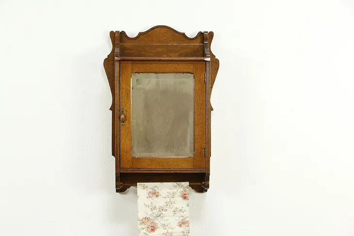 Victorian Antique Oak Barbershop Cabinet Medicine Chest, Beveled Mirror #34131