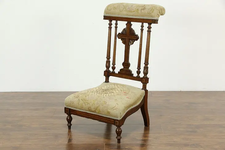 Victorian Antique Prie Dieu Kneeler Needlepoint & Petit Point Upholstery #34439