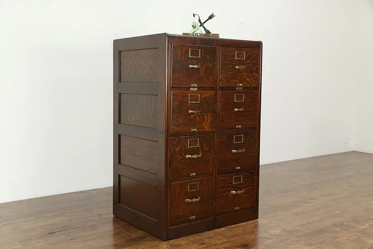 Oak Quartersawn Antique Library Double File Cabinet, Derby of Boston #33950