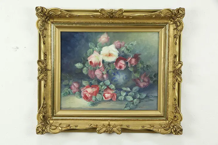 Victorian Antique Roses Still Life Original Watercolor Painting 29" #34657