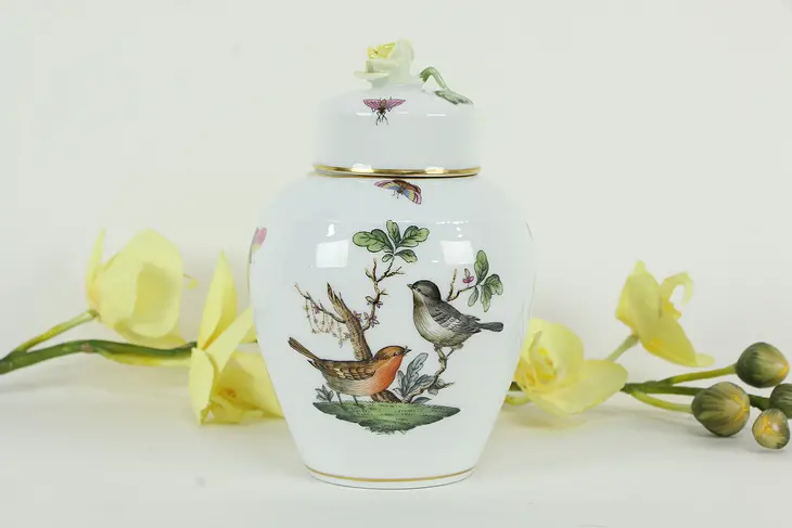 Herend Rothschild Bird Covered Tall Tea Jar Hand Painted #34675