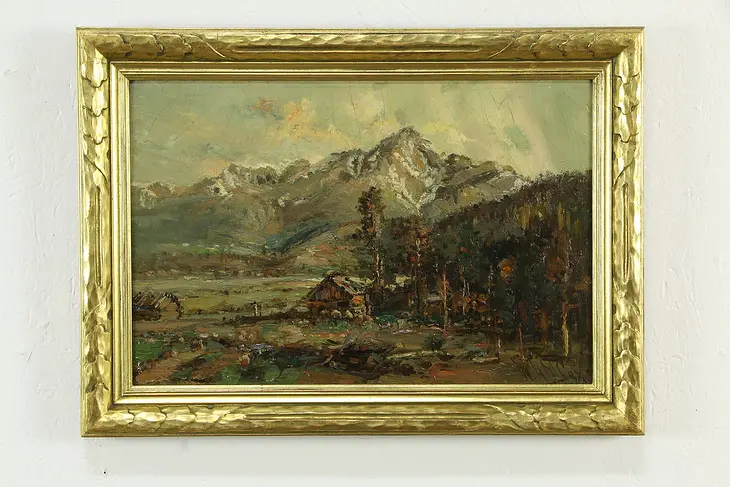 Colorado Mountain Scene, Original Vintage Oil Painting, Cox 21 1/2"  #33629