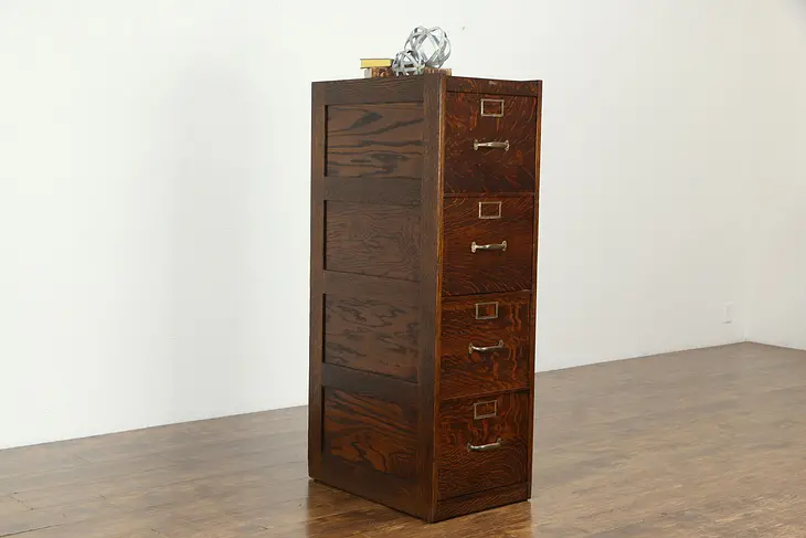 Oak Quarter Sawn Antique 4 Drawer File Cabinet, Signed Globe  #34277