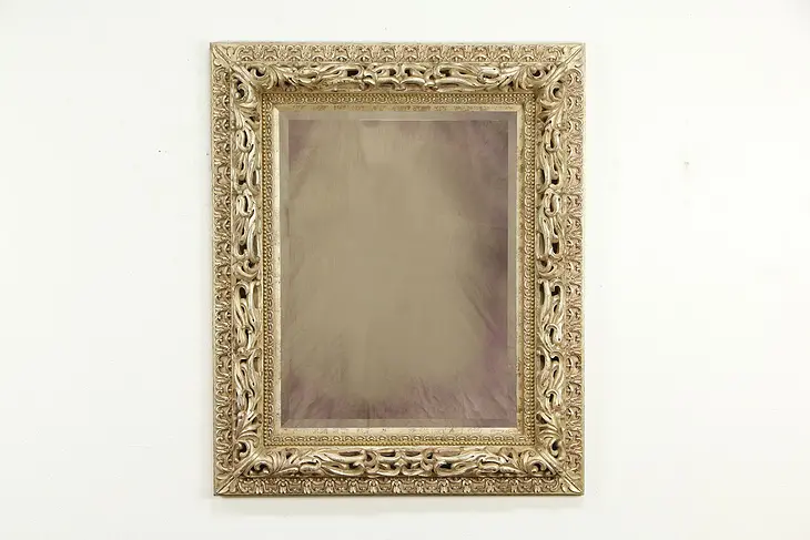 Beveled Mirror Vertical or Horizontal Baroque Carved Silver Gilt Frame  #34397