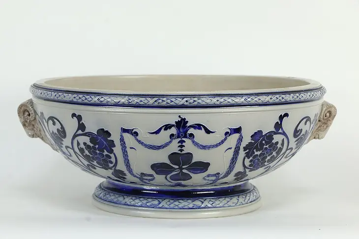 Stoneware Cobalt Blue Antique German Punch Bowl Centerpiece, ASF #34577