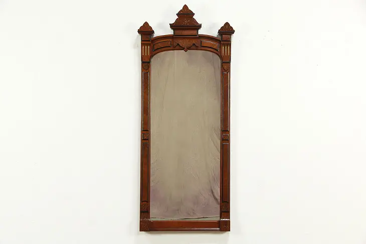 Victorian Eastlake Antique Walnut & Burl Hall Mirror #34640