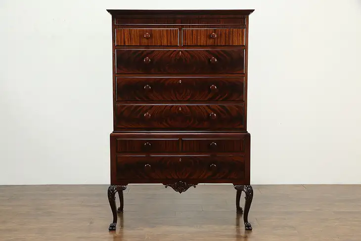 Traditional Georgian Style Mahogany Antique Highboy Tall Chest, Berkey #34684