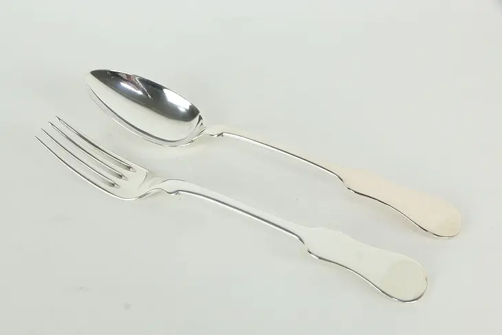Victorian Antique 1870 Scottish Sterling Silver Serving Fork & Spoon #34706