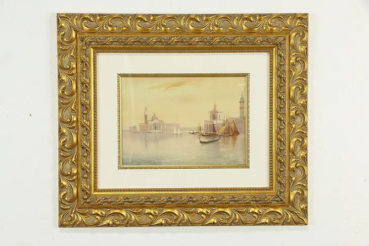 Port of Venice Antique Original Watercolor Painting, John Shapland 28" #34846