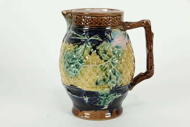 Victorian Antique Majolica Hand Painted Pitcher  #35266
