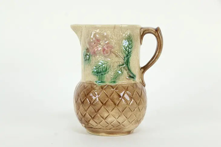 Victorian Antique Majolica Hand Painted Pitcher #35267