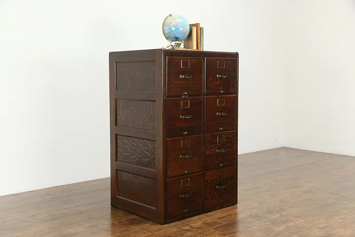 Oak Quarter Sawn Antique 8 Drawer Double Office File Cabinet  #34274
