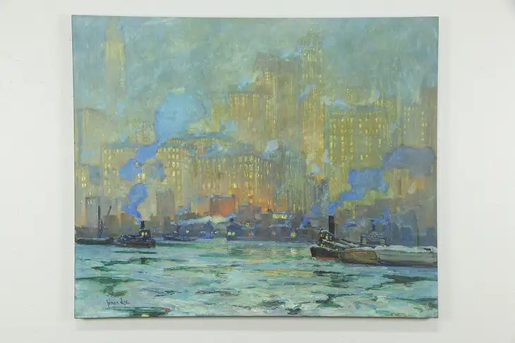 After Glow New York Harbor, Canvas Print After Jonas Lie 51"  #34310