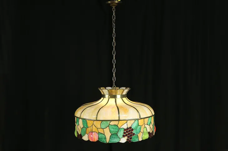 Stained Glass Grape & Fruit Antique 1910 Ceiling Light Fixture #35328