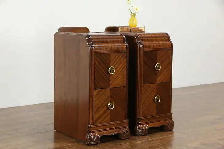 Pair of Art Deco Period Waterfall Design Nightstands #35612