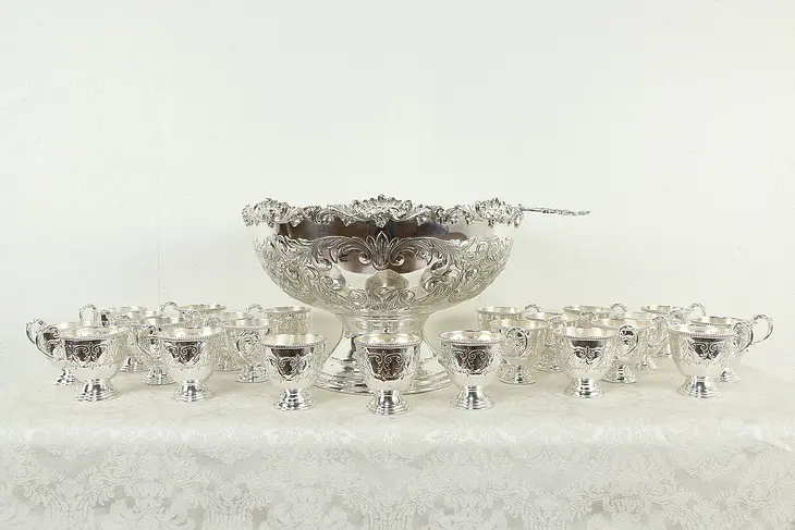 Silverplate Punch Bowl, 23 Footed Cups, Ladle Vintage by International #33627