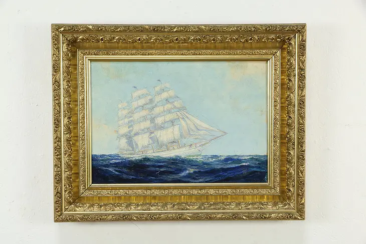 Clipper Ship Original Oil Painting, Fredrick Leo Hunter 1920 29 1/2"   #35093