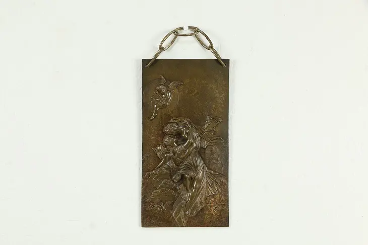 Figural Antique Bronze Sculpture Plaque of Cupid & Kissing Lovers, 12" #35241