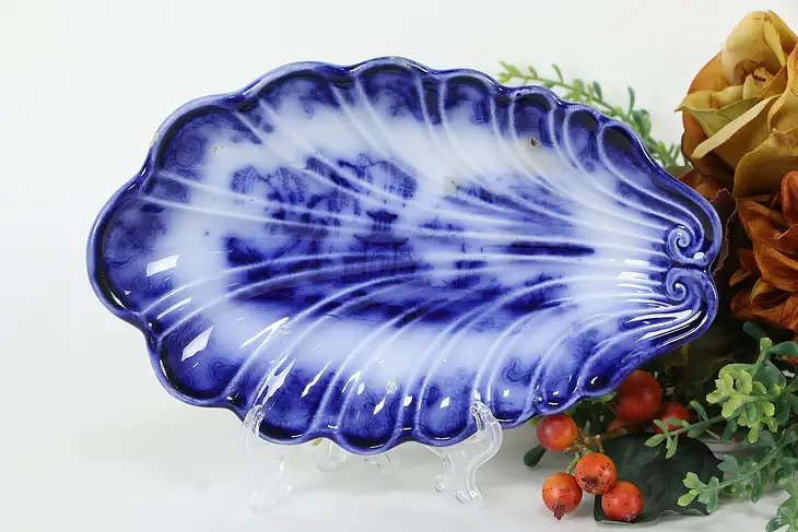 Victorian Flow Blue Shell Relish Dish Mellnor 1847 Pat  #35894