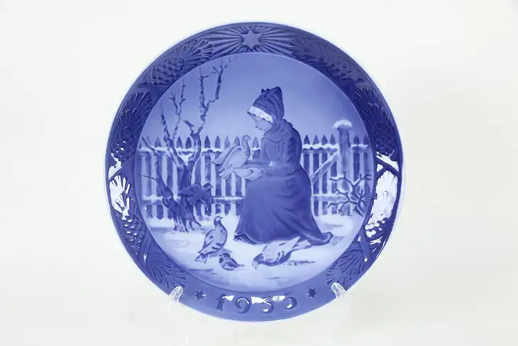 Royal Copenhagen Christmas Plate, Woman Feeding Pigeons, 1955 #35976