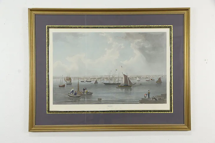 Boston Harbor in 1856 Vintage Print after B F Smith, Custom Frame, 50" #36005