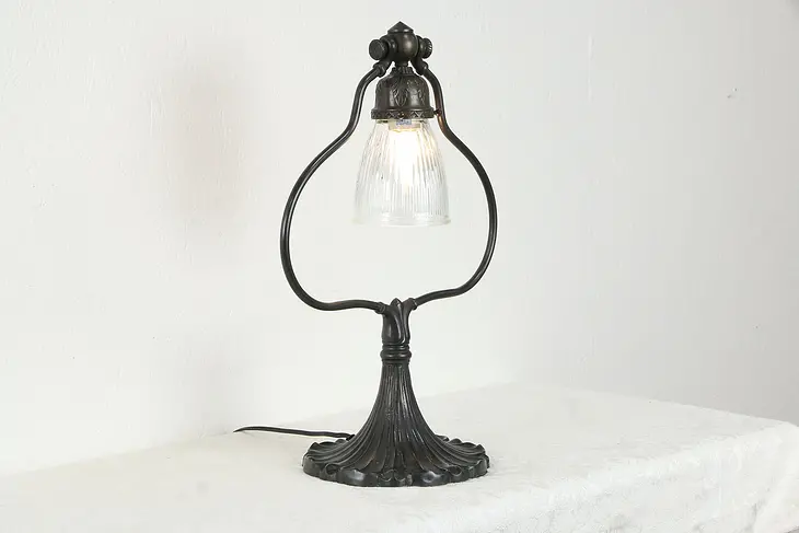 Bronze Patinated Tiffany Style Vintage Desk Lamp, Swivel Glass Shade #34175