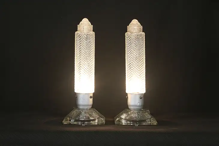 Pair of Art Deco 1930 Vintage Glass Model Skyscraper Lamps #35549