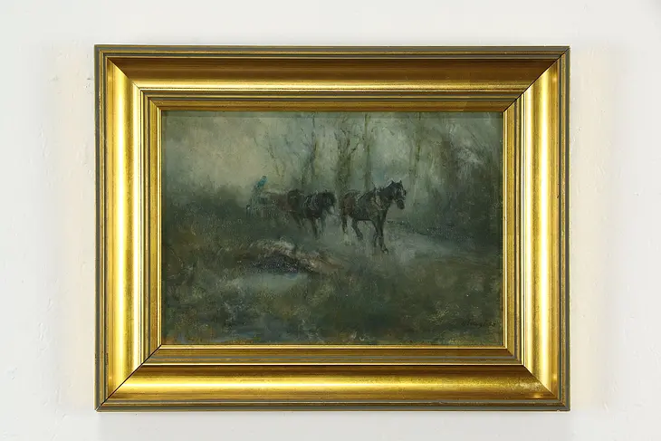 The Horse Wagon Original Antique British Oil Painting Benjamin Hughes 18" #36059