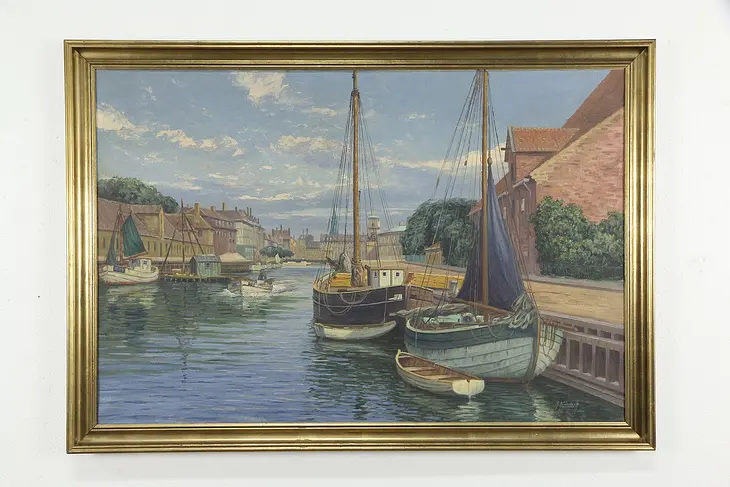 Frederiksholms Kanal, Copenhagen Original Antique Painting, Gundorff 51" #36247