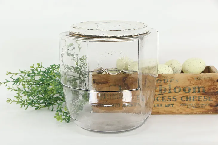 Glass Jar & Cover From Hoosier Kitchen Pantry Cupboard, Kitchen Maid #36290