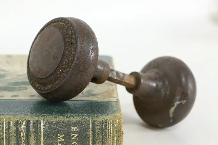 Victorian Antique Rusty Iron Door Knob Set #36359