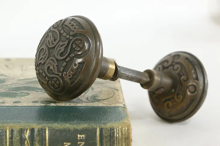 Victorian Antique Embossed Bronze Doorknob Set #36360