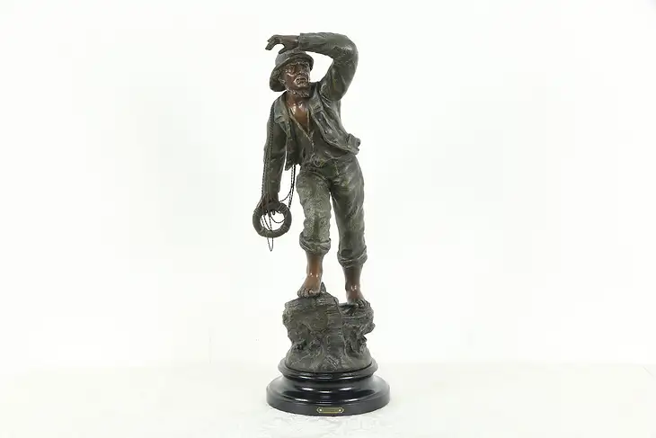 Rescue Statue Antique French Sailor Sculpture Signed Mestais #36144