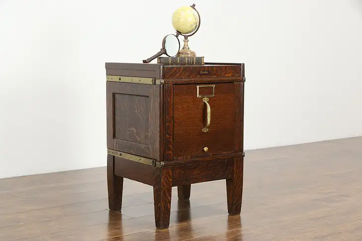 Oak Quarter Sawn Antique Single Stacking File Cabinet, Signed Globe #36409