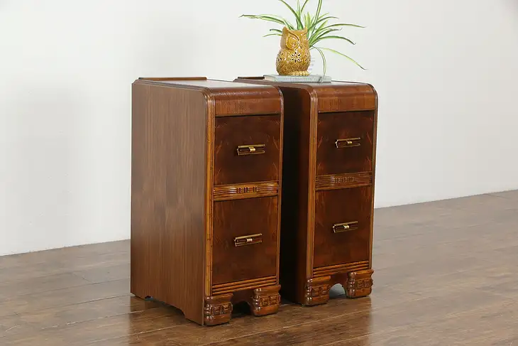 Pair of Art Deco Period Waterfall Design Nightstands, Bakelite, Jiranek  #36418