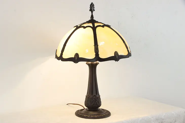 Curved Stained Glass 6 Panel Shade Antique Lamp #36248
