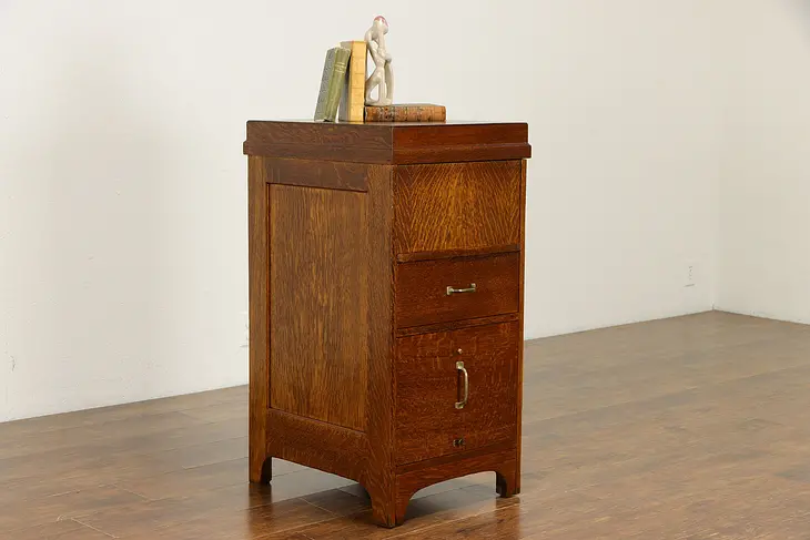 Lift Top Antique Oak Office or Library 3 Drawer File Cabinet, Automatic #36541