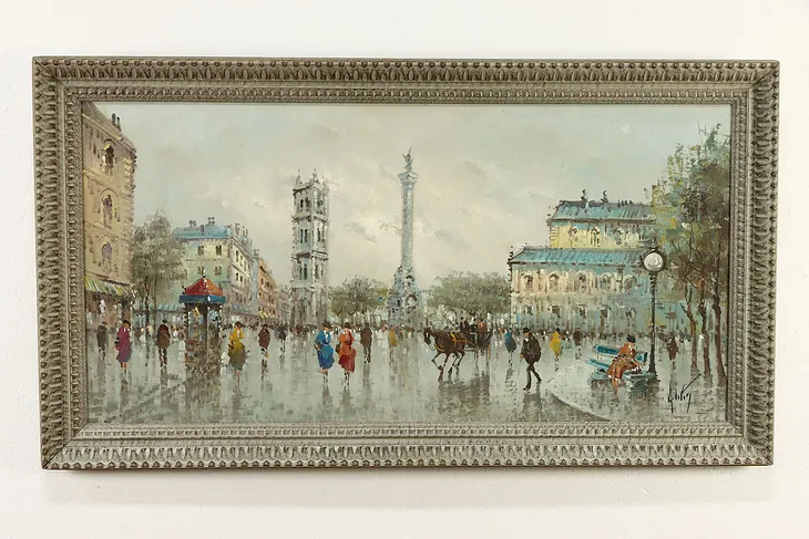 Place Vendome Paris Original Vintage Oil Painting Antonio Devity 54" #36481