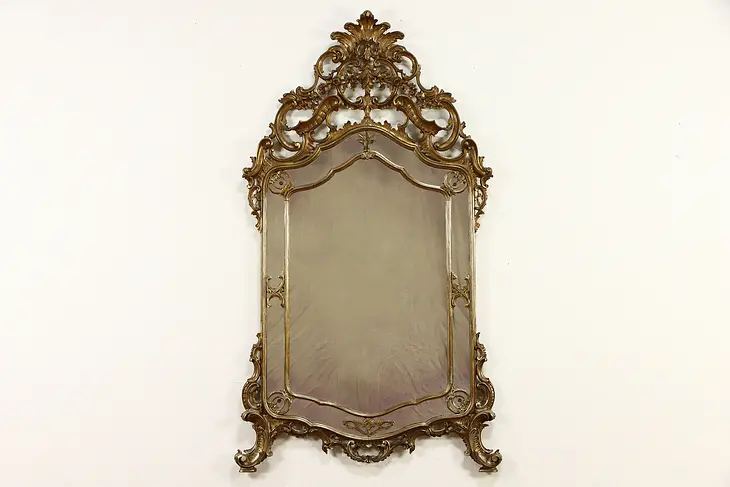 Carved Antique Italian Baroque Design Gold Leaf Mantel or Wall Mirror #34202