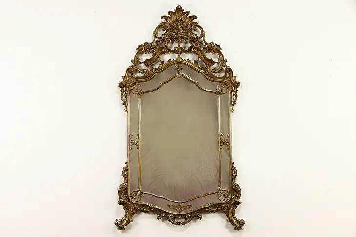 Carved Antique Italian Baroque Design Gold Leaf Mantel or Wall Mirror #34202