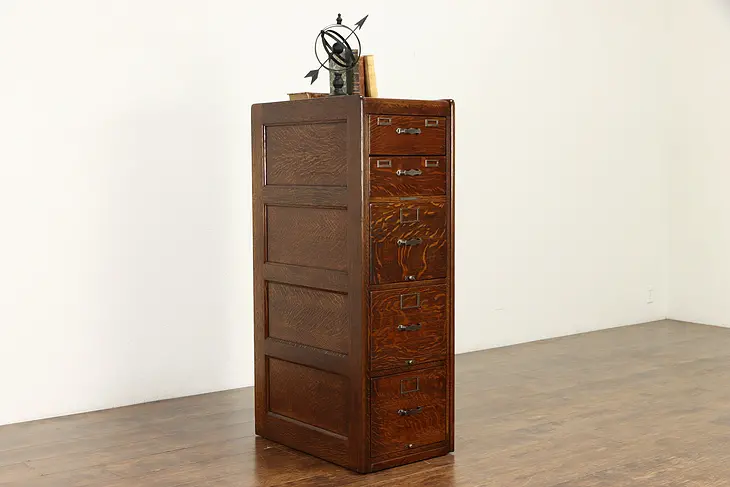 Oak 5 Drawer Antique File Cabinet, Card  & Letter Files, Library Bureau #34276