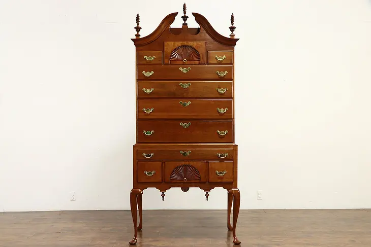 Georgian Design Vintage Cherry Tall Chest on Chest or Highboy Dresser #34984