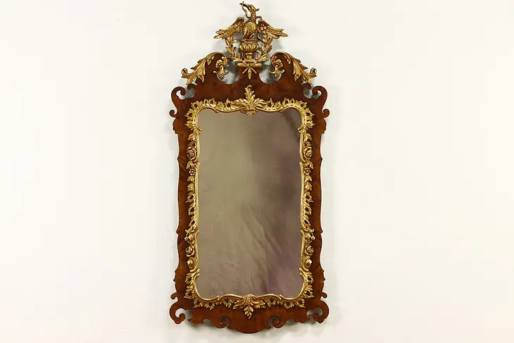Georgian Federal Design Vintage Flame Mahogany Mirror, Gold Eagle  #37078