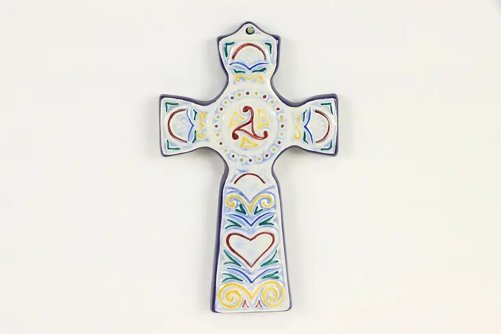 Henriot Quimper Signed Hanging Cross, Hand Painted Brittany, France #36648